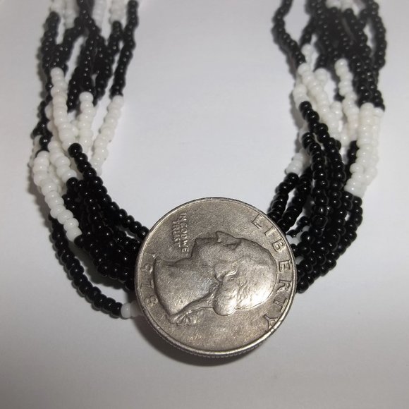 Pre-owned, Necklace, Monet Necklace, Black and White Necklace, Seed Bead 7747 - Picture 2 of 7